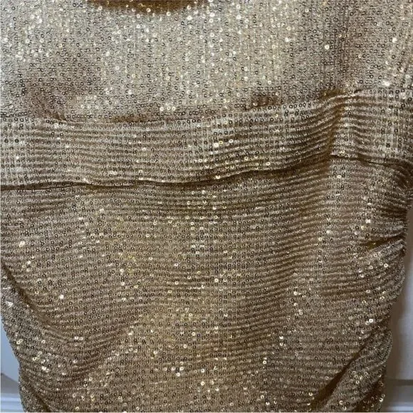 Lavish Alice NWT Gold Ruched Sequin Long Sleeve Mini Dress Size 4 - Picture 5 of 8